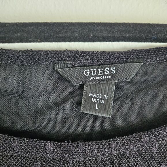 Guess Embroidered Top Sz L Whimsy Goth Fairy Grunge Flutter Sleeve Boxy Crop Top - Picture 4 of 11